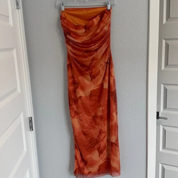 Orange floral tie dye strapless maxi dress - Picture 5 of 7
